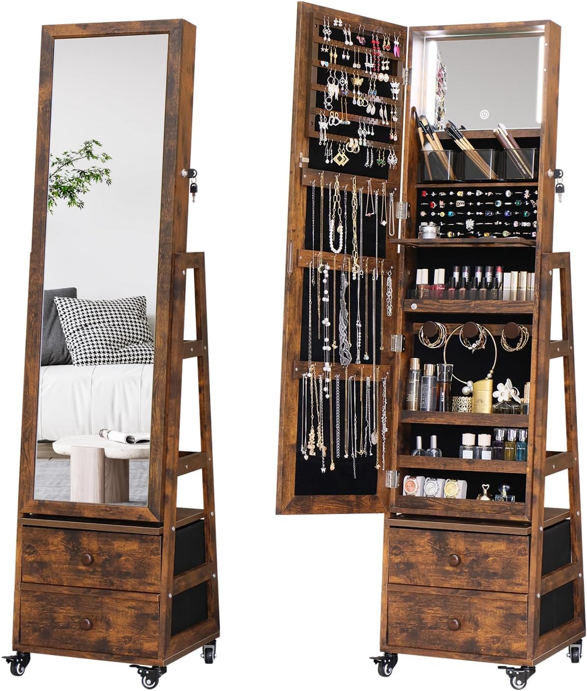 Full Length Mirror Jewelry Armoire - Cermin rias putar untuk lemari perhiasan,