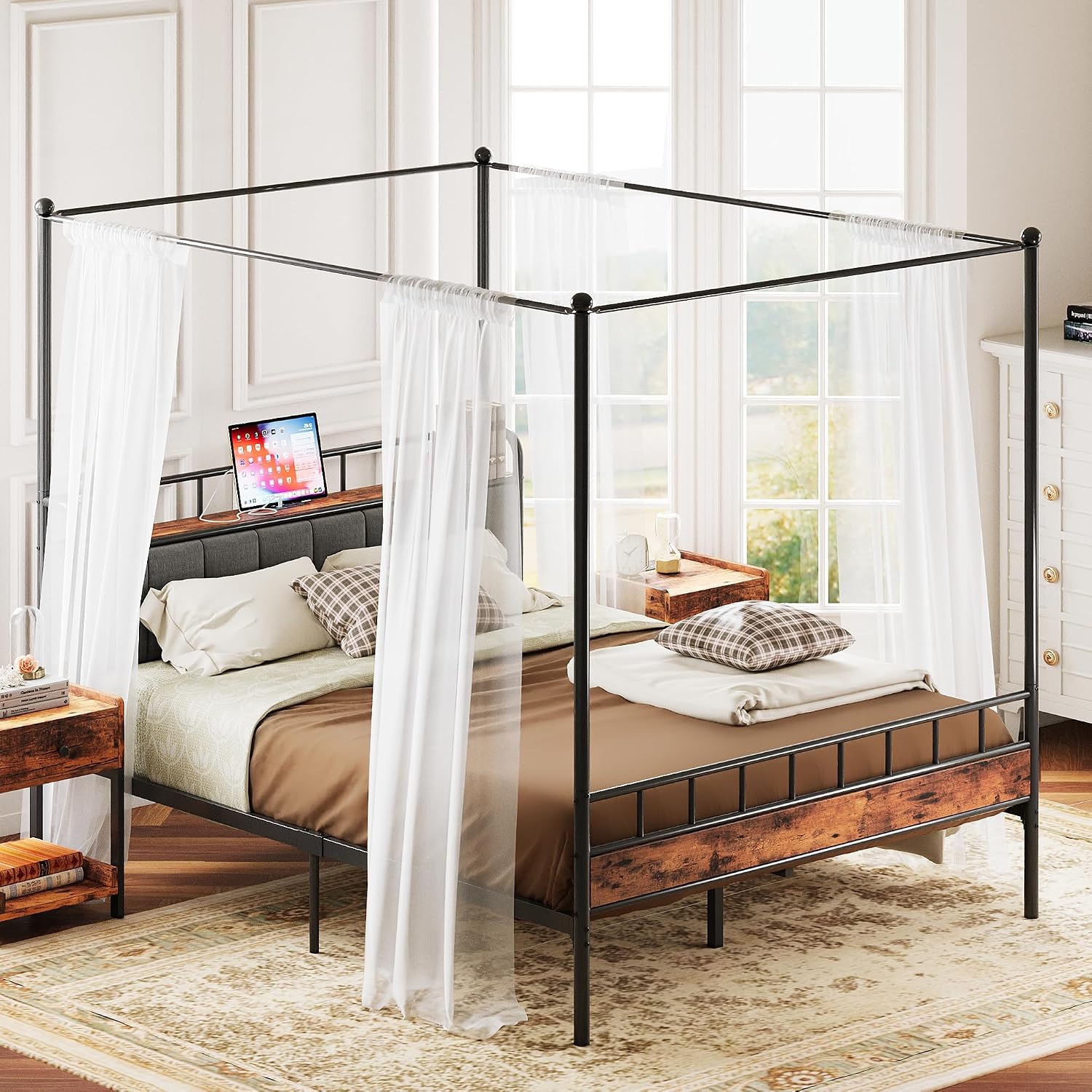 Canopy Bed Frame Metal Queen - Rangka Tempat Tidur Queen Canopy dengan