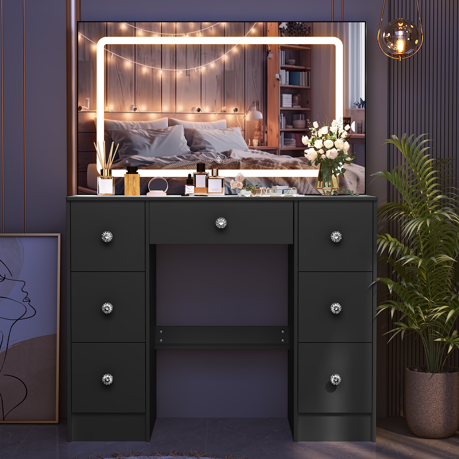 Meja Rias Hitam dengan Cermin  - Dressing Table Vanity With Lighted Mirror ulasan dan harga