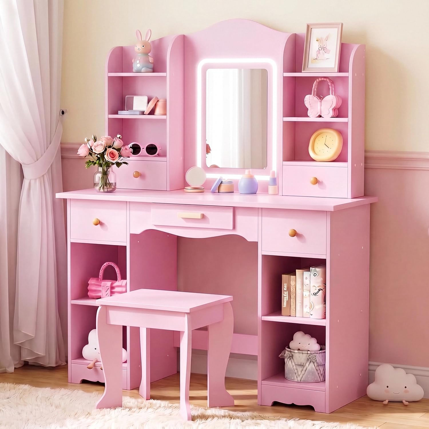 Meja Rias Anak dengan Lampu 3  - Dressing Table Vanity With Lighted Mirror ulasan dan harga