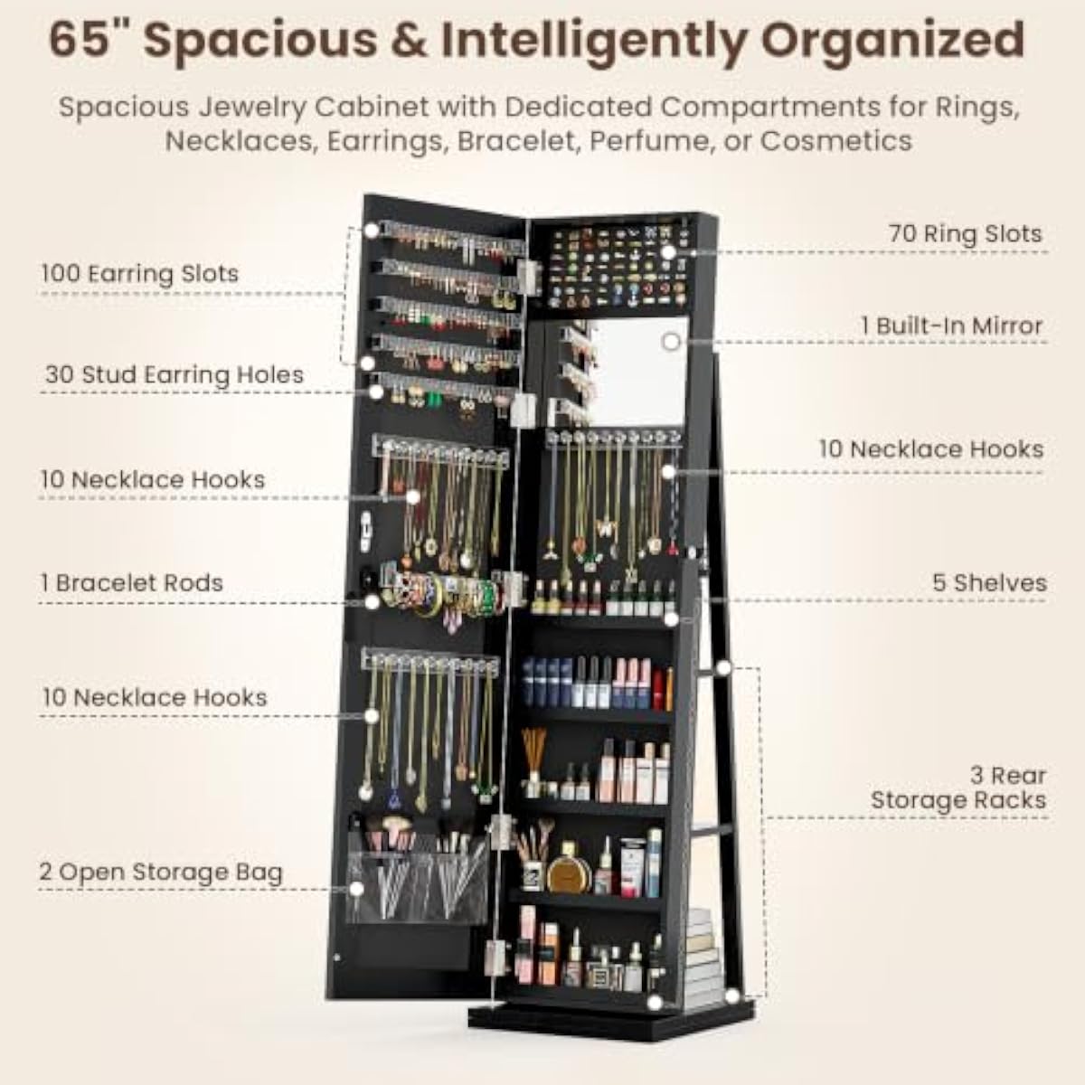 Lemari Perhiasan Berdiri Hitam - Full Length Mirror Jewelry Armoire ulasan dan harga