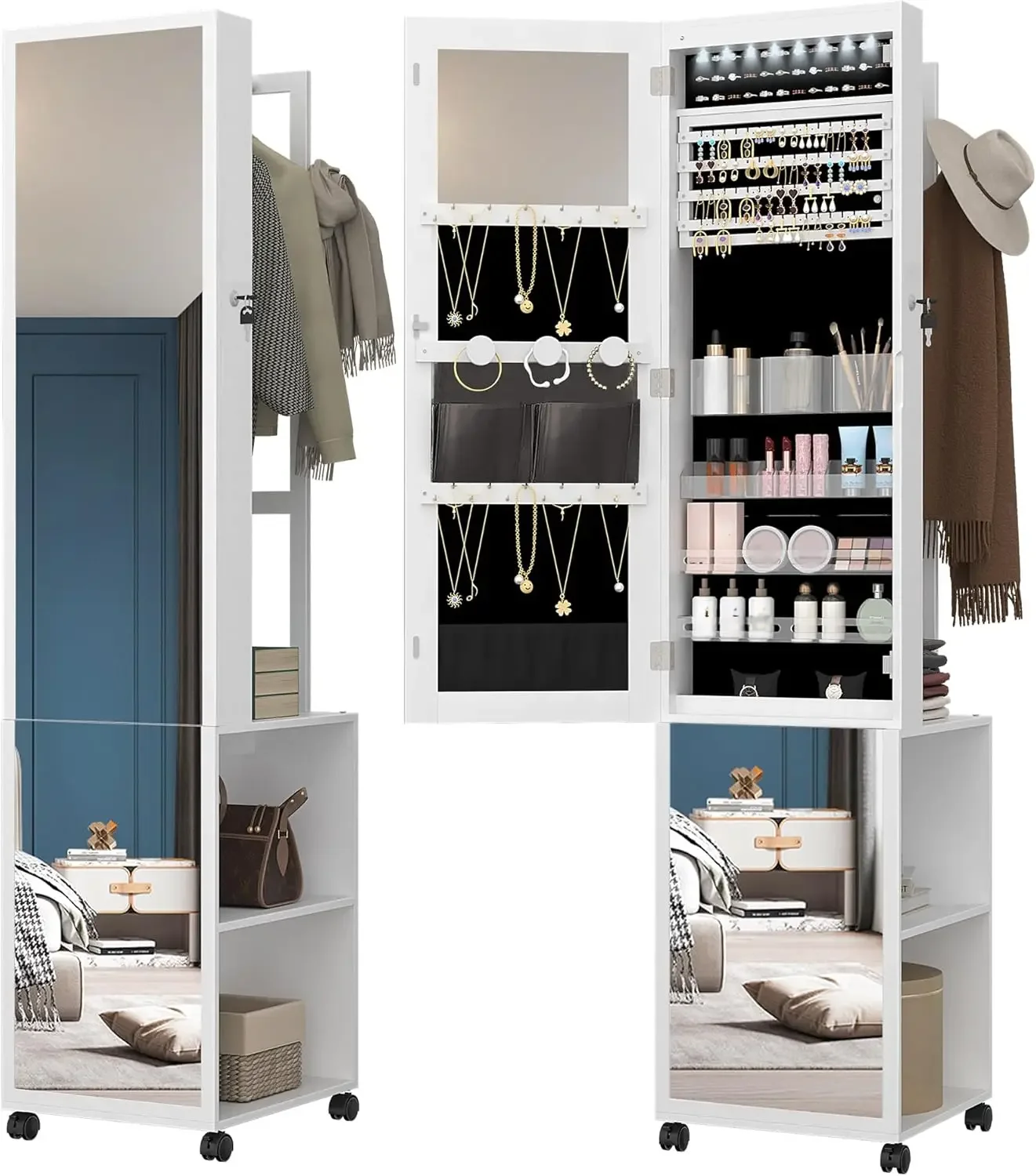Lemari Perhiasan 8 LED, Organi - Full Length Mirror Jewelry Armoire ulasan dan harga