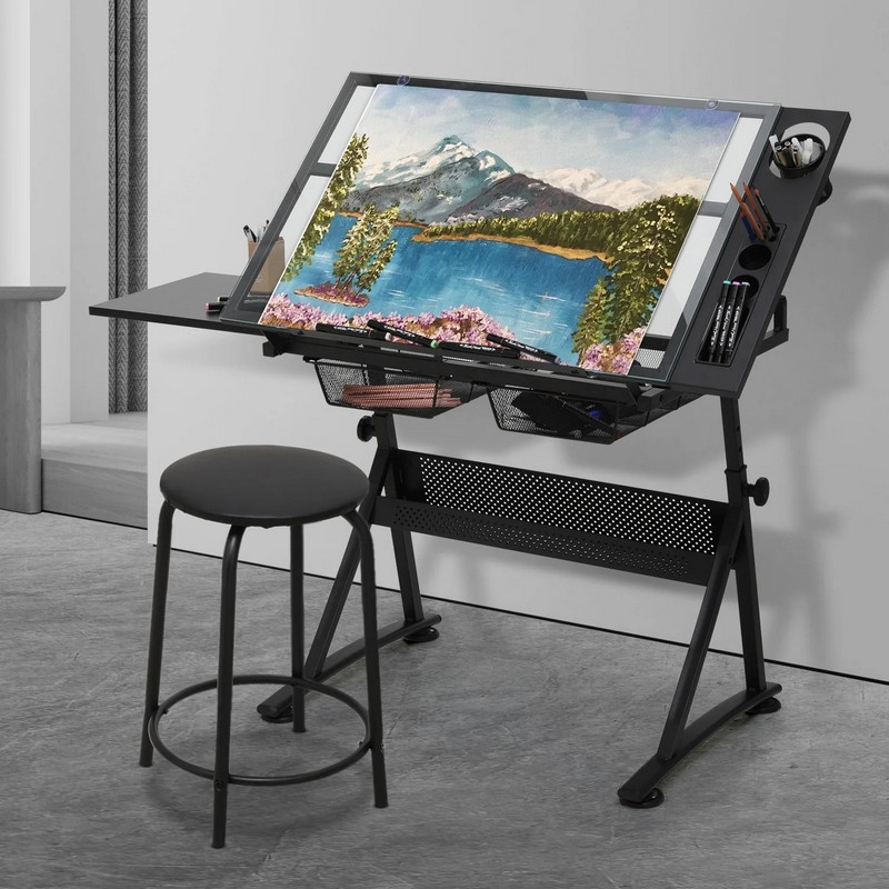Meja Gambar dengan Kaca Temper - Tables ulasan dan harga