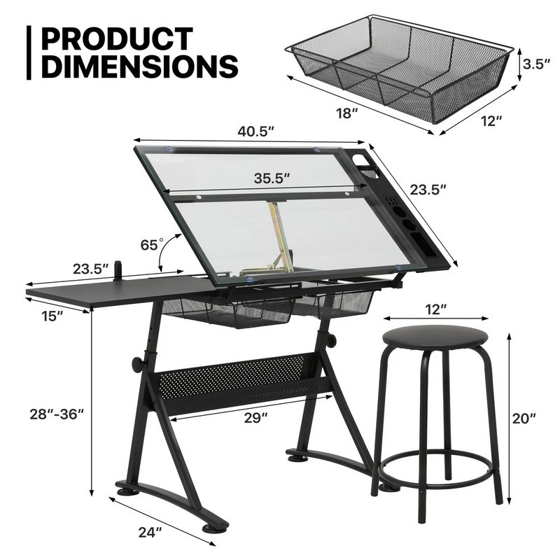 Meja Gambar dengan Kaca Temper - Tables ulasan dan harga