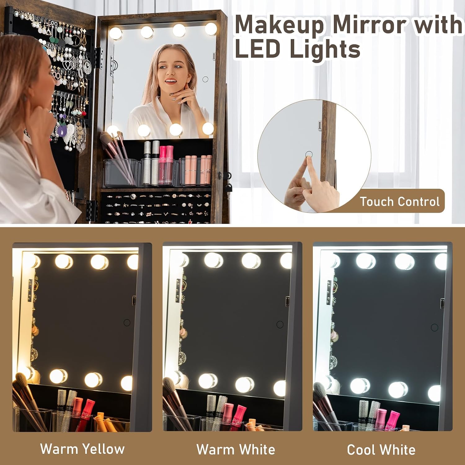 Lemari Perhiasan Putar dengan  - Full Length Mirror Jewelry Armoire ulasan dan harga
