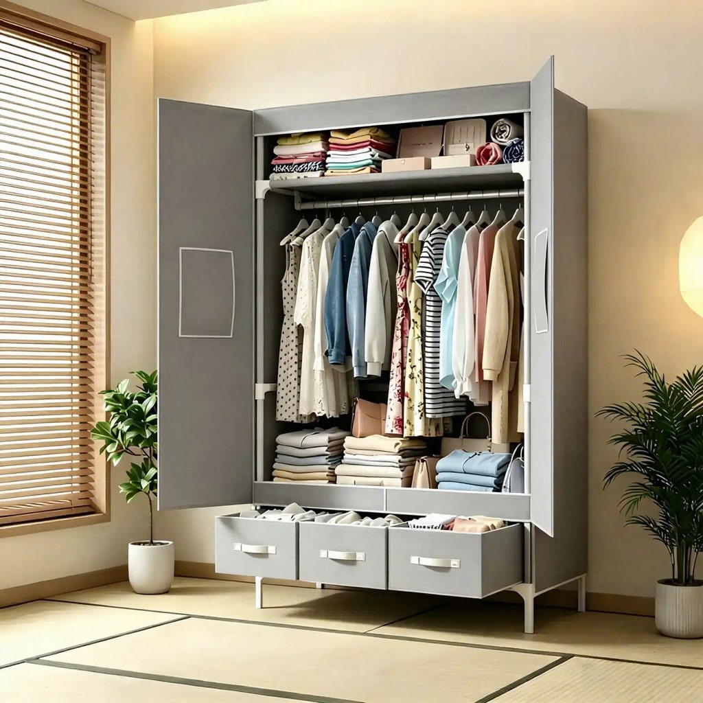 Lemari Pakaian Portabel, Organ - Wardrobe Closet Portable Fabric Cover ulasan dan harga