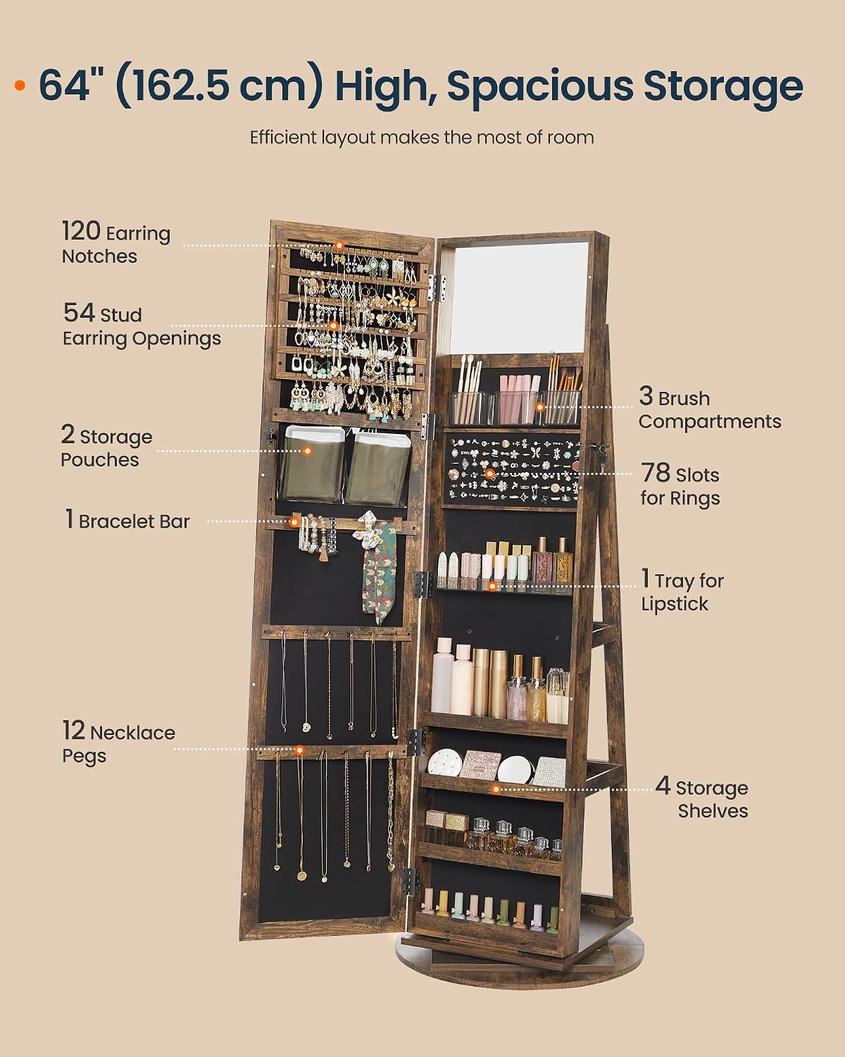 Lemari Perhiasan Berdiri, Cerm - Full Length Mirror Jewelry Armoire ulasan dan harga