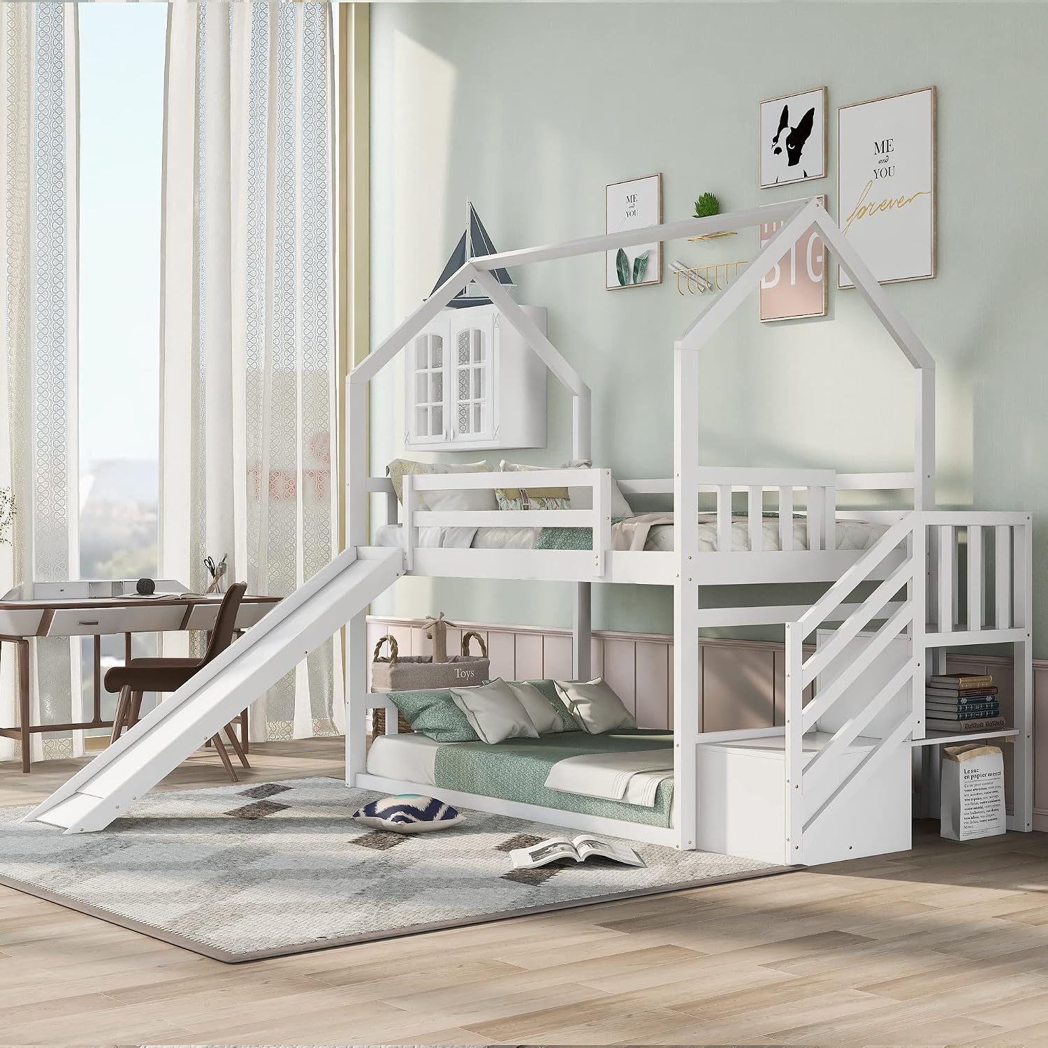 Tempat Tidur Tingkat Twin Over - Bunk Bed With Stairs And Slide ulasan dan harga