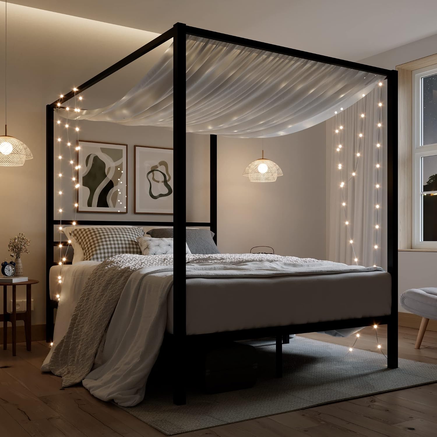 Rangka Tempat Tidur dengan Kan - Canopy Bed Frame Metal Queen ulasan dan harga